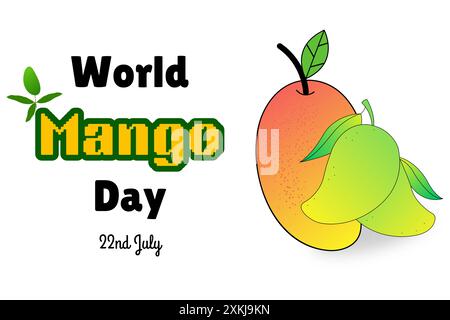 World Mango day celebration banner 22nd July, international mango day banner with three yummy ripped mangoes, social media post. Stock Vector