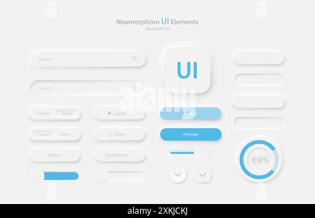 A set of user interface elements for a mobile application in white and blue. Stock Vector