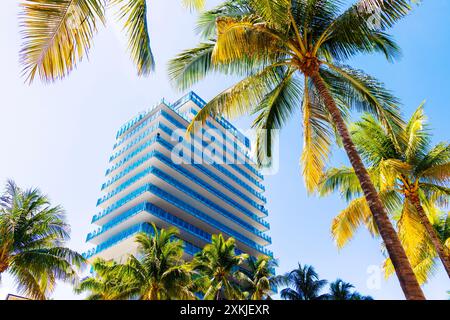 Exterior of Glass Miami Beach condo building along Ocean Drive, Miami Beach, Florida, USA Stock Photo