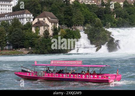 Enormous amount of water passing the Schaffhausen Rhine Falls in Neuhausen Switzerland Stock Photo