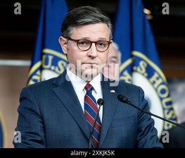 Washington, United States. 23rd July, 2024. House Speaker Mike Johnson (R-LA) speaking at a press conference at the U.S. Capitol. (Photo by Michael Brochstein/Sipa USA) Credit: Sipa USA/Alamy Live News Stock Photo