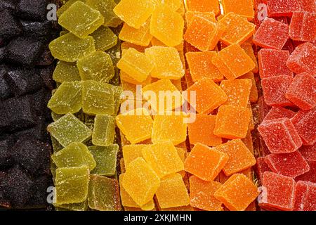 Colorful marmalade jelly candies, multi-colored soft marmalade candies background Stock Photo