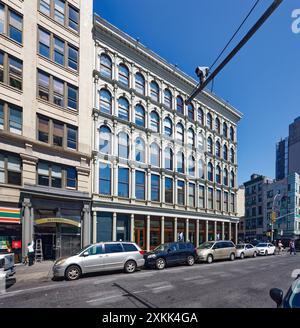 NYC Chinatown: Canal Street Market, 256 Canal Street, is a NYC landmark designed by James Bogardus built in 1857 with cast iron façade. Stock Photo