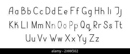 Letters of English alphabet uppercase, lowercase linear hand drawn illustration, calligraphic abc, cute funny decorative handwriting, handwritten font letters, symbols Stock Vector