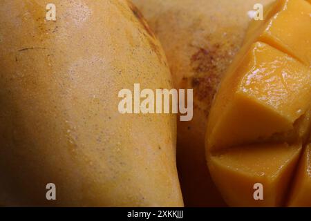 Macro shot of cubed mango fruit Stock Photo