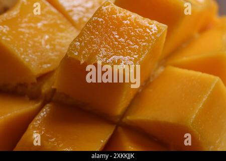 Macro shot of cubed mango fruit Stock Photo