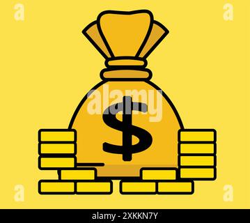 Green money bag surrounded by gold coins illustrating wealth Stock Vector