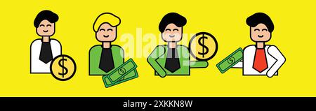 Businessmen increasing their wealth holding golden coins and money Stock Vector