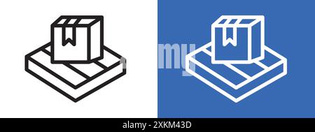 box on a pallet icon logo sign vector outline in black and white color Stock Vector