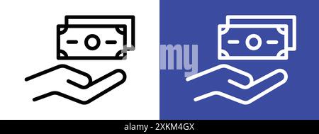 Cash bonus icon logo sign vector outline in black and white color Stock Vector
