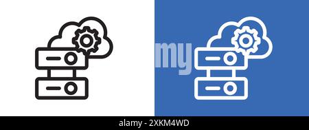 Cloud Data settings icon logo sign vector outline in black and white color Stock Vector