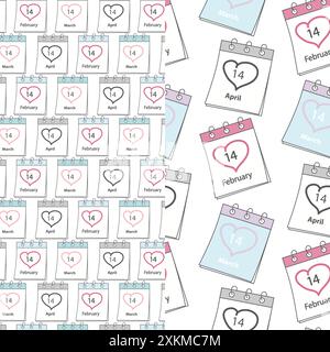 Seamless patterns of calendar pages with St Valentines Day, White and Black Day date and stroke. Set of 2. Texture. Isolate. EPS. Vector for wallpaper, wrapping or web, posters, banner, label or price Stock Vector