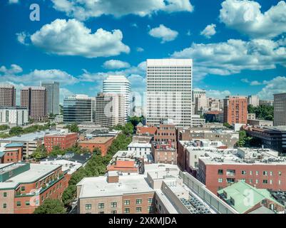 Aerial panorama view of downtown Richmond  with office buildings and high rises Stock Photo