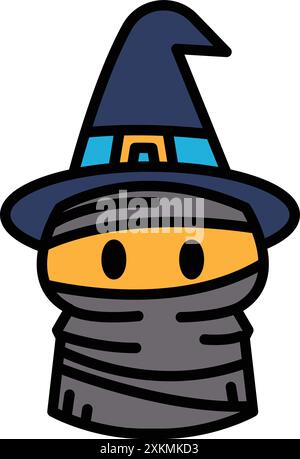 A Mummy wearing a witch's hat in line icon style Stock Vector