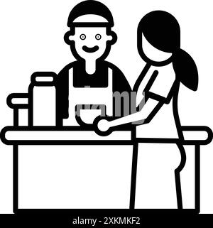 A Cashier staff with customers in line icon style Stock Vector