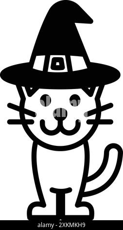 A Cat wearing a witch's hat in line icon style Stock Vector