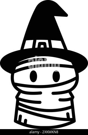 A Mummy wearing a witch's hat in line icon style Stock Vector