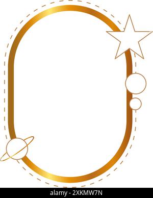 Oval rounded frame gold monoline aesthetic frame Y2K style modern element planet saturn ring Stock Vector