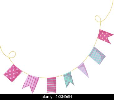 Bunting garland doodle. Doodle birthday garland of flags. Festival or Christmas party bunting border decoration. Stock Vector