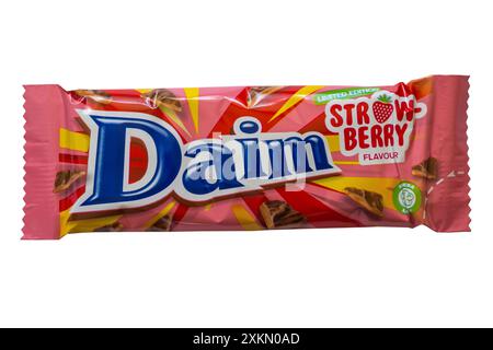 limited edition Daim Strawberry flavoured chocolate bar isolated on white background Stock Photo