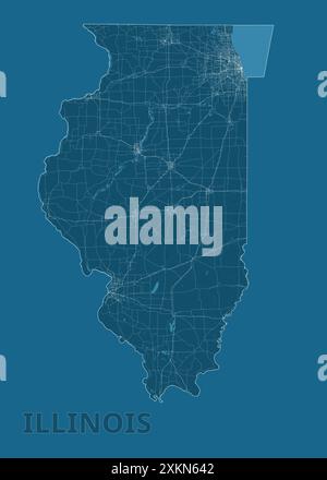Chicago USA map blueprint poster - Illinois United States Artistic Blueprint Map Poster 2xkn642