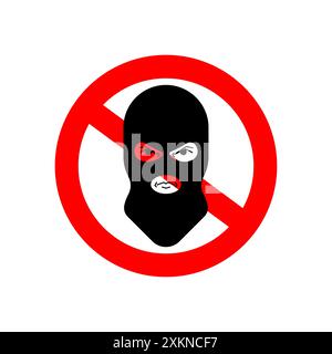 Stop balaclava Bandit. Ban Terrorist. Avast Scammer. Red road prohibition sign Stock Vector