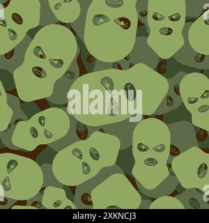 Balaclava Army pattern seamless. Fraudster face in mask Military background. Protective texture Stock Vector