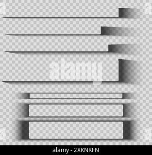 Vector set of rectangular shadow effects. Collection of translucent shadows isolated from background. Shadow design elements for paper, frames Stock Vector