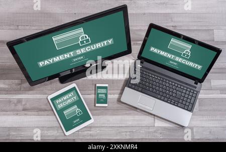 Payment security concept shown on different information technology devices Stock Photo