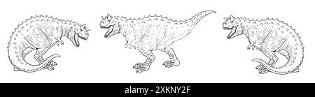 Handmade drawing with the predatory dinosaur Carnotaurus. Dinosaur template for coloring. Stock Photo