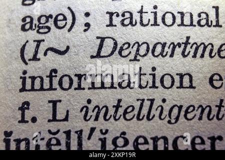 Word information on dictionary page, macro close-up Stock Photo