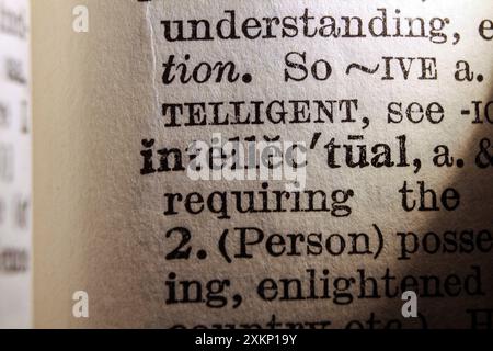 Word intellectual on dictionary page, macro close-up Stock Photo