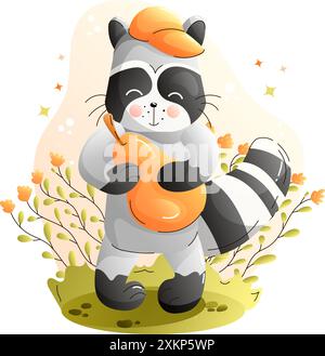 Children cute poster with cartoon raccoon Stock Vector