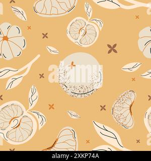 HandDrawn Citrus Pattern on Yellow Background Stock Vector
