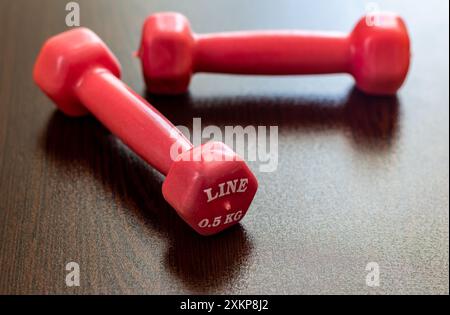 Two pink dumbbells. Stock Photo
