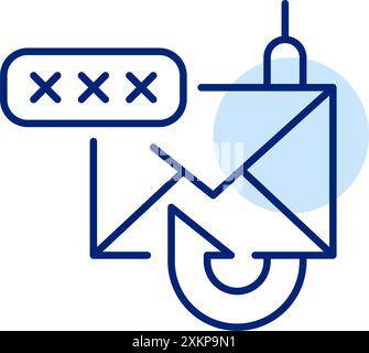 Phishing attack icon featuring email, hook and password. Scam e-mail alert. Password theft attempt. Pixel perfect, editable stroke icon Stock Vector