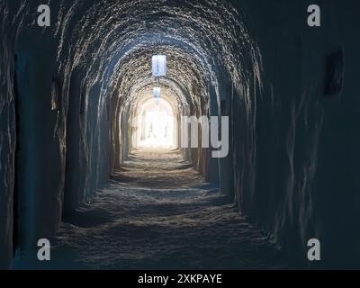 Jukkasjarvi, Sweden - March 2023: Ice corridor in the 33 ice hotel. Jukkasjärvi. Northern Europe Stock Photo