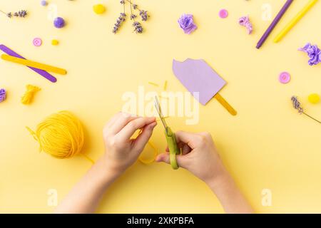 Paper ice cream craft for kids at home or kindergarten. Summer ideas. Stock Photo