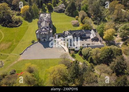 Aerial view, Picton Castle, Castell Pictwn, The Rhos, Uzmaston, Haverfordwest. Pembrokeshire,Wales, UKwalled gardens Stock Photo