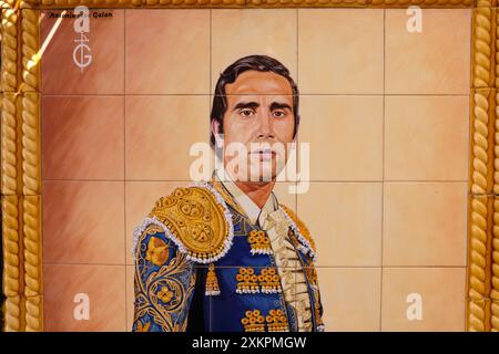 Portrait of the famous bullfighter José Antonio Galan on ceramic tiles at the Mijas bullring, Málaga province, Spain. Stock Photo