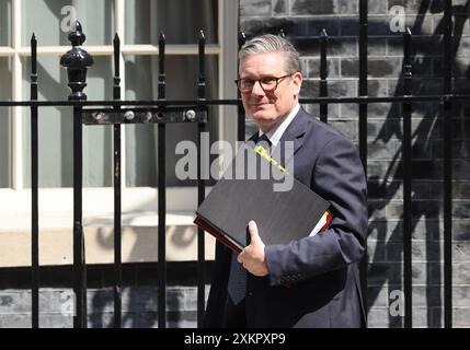 London, UK, 24th July 2024. Keir Starmer leaves number 10 Downing Street for his first PMQs in Parliament as Prime Minister. Credit : Monica Wells/Alamy Live News Stock Photo