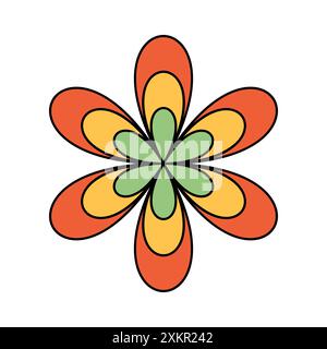 Groovy summer flower with rainbow stripes and symmetry vector illustration Stock Vector