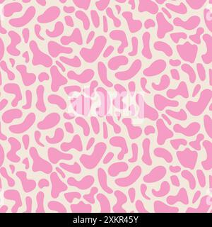 Hot pink abstract cow print seamless pattern on white background. For textile, fabric and apparel. Stock Vector