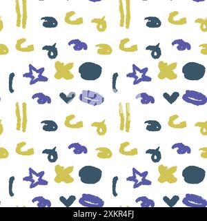 Multi colored charcoal pencil shapes and doodles seamless pattern. Hand drawn vector quirky shapes in punk or childish style. Naive playful abstract charcoal scribbles. Doodles and curved lines. Stock Vector
