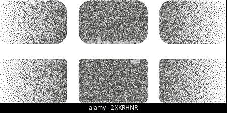 Dotwork abstract shapes, rectangles in black grain texture Stock Vector