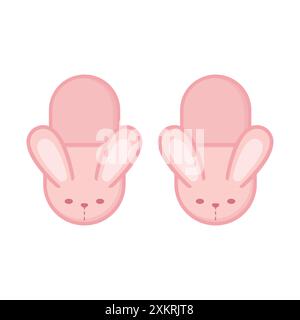Cute pink bunny slippers. House slippers with rabbit bunny face. Vector illustration Stock Vector