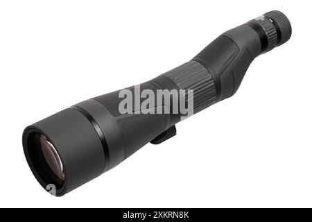 Modern spyglass. Long-range observation device. Monocular isolate on a white background. Stock Photo
