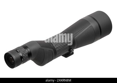 Modern spyglass. Long-range observation device. Monocular isolate on a white background. Stock Photo