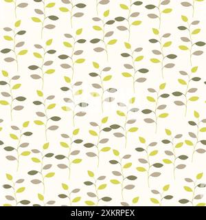 Floral seamless pattern colorful branch elements. Random placed vector botany plants on beige background Stock Vector