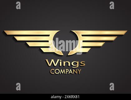 3d golden minimalistic design wings logo Stock Vector